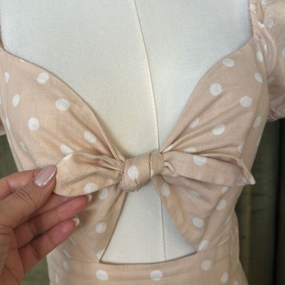 Privacy Please Beige/pink Polka Dot cut out Jumpsuit, XS - Picture 4 of 11